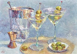 Martini with Olives by Lana Okiro - Original Painting on Board sized 20x14 inches. Available from Whitewall Galleries